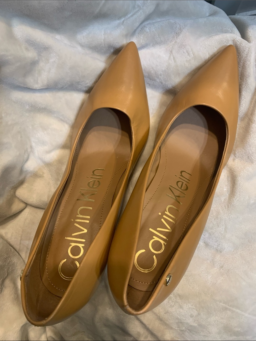 Calvin Klein Women's Camel Pointed-Toe Leather Flats
